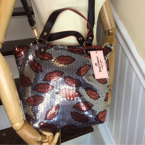JUICY COUTURE Red Lipstick Kiss Lips Sequin Top Zip Crossbody Shoulder Bag NWT - Picture 17 of 17